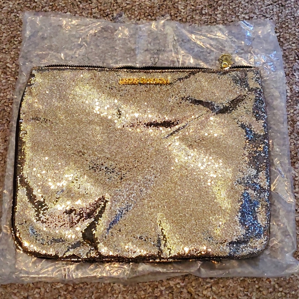 Victoria's Secret glitter gold makeup bag